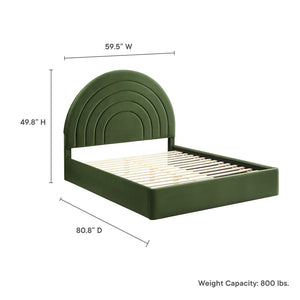 Modway Furniture Solana Arched Performance Velvet Full Platform Bed – Modern Design with Plush Comfort & Support Moss Green MOD-7166-MOG