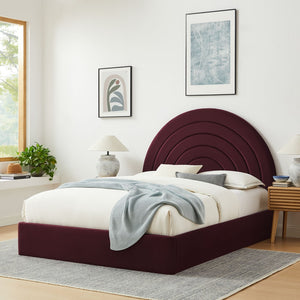 Modway Furniture Solana Arched Performance Velvet Full Platform Bed – Modern Design with Plush Comfort & Support Mulberry MOD-7166-MUL