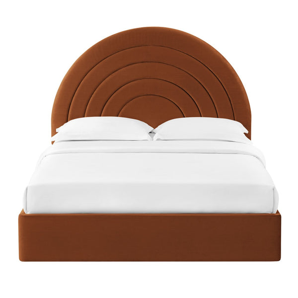 Modway Furniture Solana Arched Performance Velvet Full Platform Bed – Modern Design with Plush Comfort & Support Rust MOD-7166-RUS