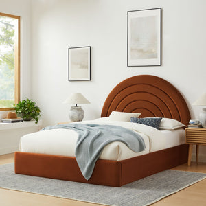 Modway Furniture Solana Arched Performance Velvet Full Platform Bed – Modern Design with Plush Comfort & Support Rust MOD-7166-RUS