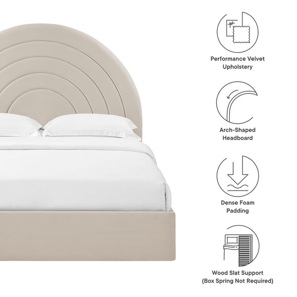 Modway Furniture Solana Arched Performance Velvet Queen Platform Bed - Modern Luxury with Plush Support & Style Almond MOD-7167-ALM