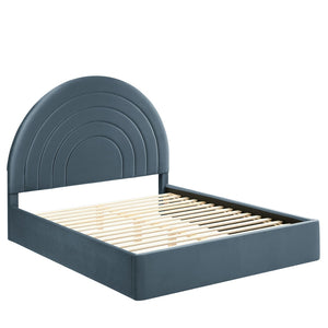 Modway Furniture Solana Arched Performance Velvet Queen Platform Bed - Modern Luxury with Plush Support & Style Cadet Blue MOD-7167-CAB