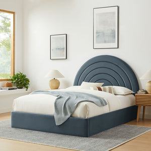 Modway Furniture Solana Arched Performance Velvet Queen Platform Bed - Modern Luxury with Plush Support & Style Cadet Blue MOD-7167-CAB