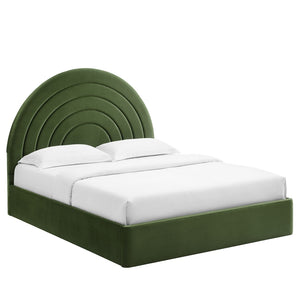 Modway Furniture Solana Arched Performance Velvet Queen Platform Bed - Modern Luxury with Plush Support & Style Moss Green MOD-7167-MOG