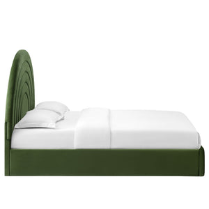 Modway Furniture Solana Arched Performance Velvet Queen Platform Bed - Modern Luxury with Plush Support & Style Moss Green MOD-7167-MOG