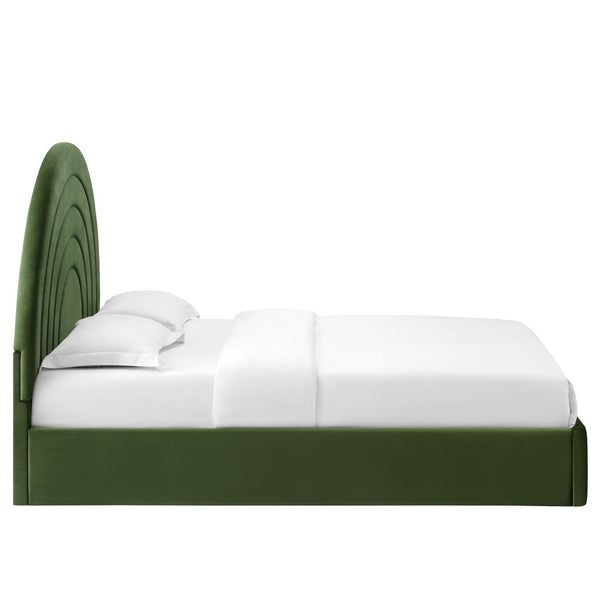 Modway Furniture Solana Arched Performance Velvet Queen Platform Bed - Modern Luxury with Plush Support & Style Moss Green MOD-7167-MOG