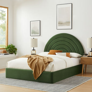 Modway Furniture Solana Arched Performance Velvet Queen Platform Bed - Modern Luxury with Plush Support & Style Moss Green MOD-7167-MOG