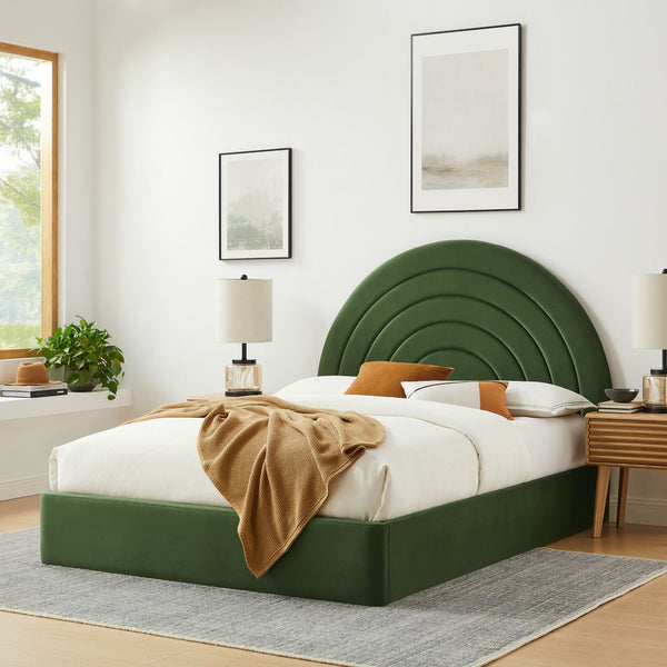 Modway Furniture Solana Arched Performance Velvet Queen Platform Bed - Modern Luxury with Plush Support & Style Moss Green MOD-7167-MOG