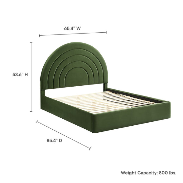 Modway Furniture Solana Arched Performance Velvet Queen Platform Bed - Modern Luxury with Plush Support & Style Moss Green MOD-7167-MOG