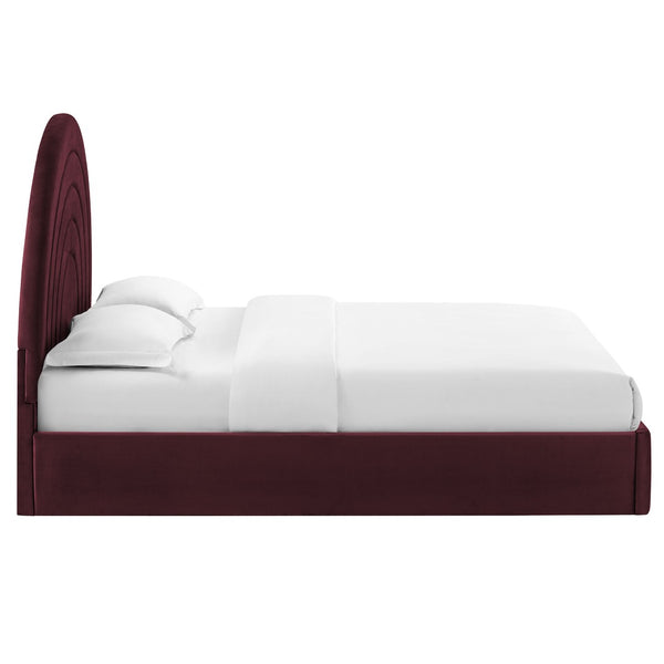 Modway Furniture Solana Arched Performance Velvet Queen Platform Bed - Modern Luxury with Plush Support & Style Mulberry MOD-7167-MUL