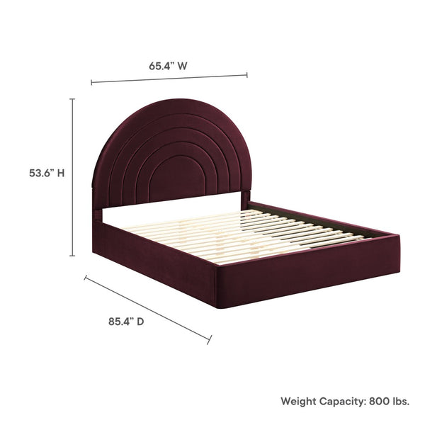 Modway Furniture Solana Arched Performance Velvet Queen Platform Bed - Modern Luxury with Plush Support & Style Mulberry MOD-7167-MUL