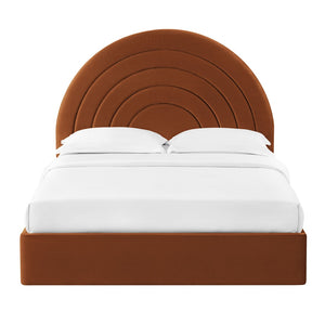 Modway Furniture Solana Arched Performance Velvet Queen Platform Bed - Modern Luxury with Plush Support & Style Rust MOD-7167-RUS