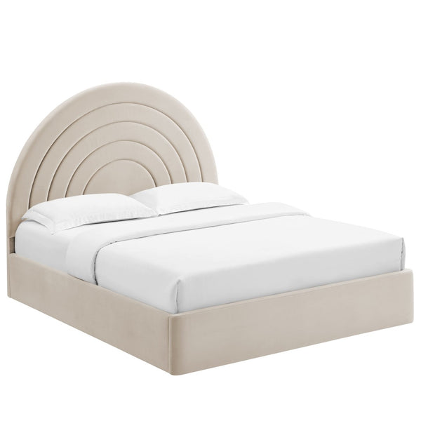 Modway Furniture Solana Arched Performance Velvet King Platform Bed - Modern Design, Stain-Resistant Upholstery & Support Almond MOD-7168-ALM