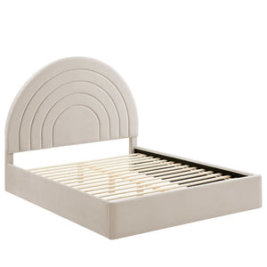 Modway Furniture Solana Arched Performance Velvet King Platform Bed - Modern Design, Stain-Resistant Upholstery & Support Almond MOD-7168-ALM