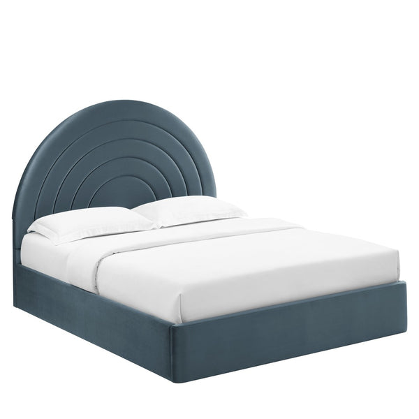 Modway Furniture Solana Arched Performance Velvet King Platform Bed - Modern Design, Stain-Resistant Upholstery & Support Cadet Blue MOD-7168-CAB