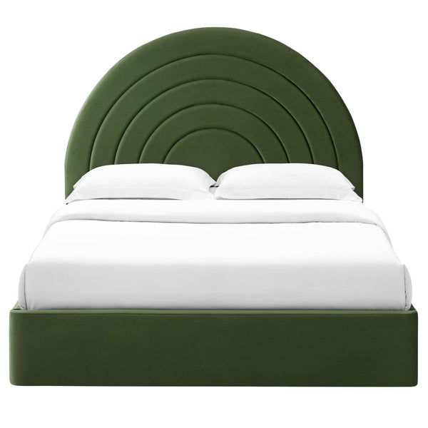Modway Furniture Solana Arched Performance Velvet King Platform Bed - Modern Design, Stain-Resistant Upholstery & Support Moss Green MOD-7168-MOG