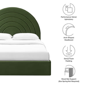 Modway Furniture Solana Arched Performance Velvet King Platform Bed - Modern Design, Stain-Resistant Upholstery & Support Moss Green MOD-7168-MOG