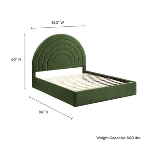 Modway Furniture Solana Arched Performance Velvet King Platform Bed - Modern Design, Stain-Resistant Upholstery & Support Moss Green MOD-7168-MOG