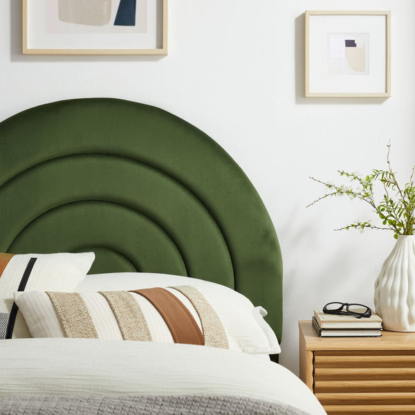 Modway Furniture Solana Arched Performance Velvet Twin Headboard – Modern Upholstered Design for Cozy Bedrooms Moss Green MOD-7169-MOG