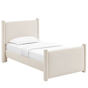 Modway Furniture Rael Twin Platform Bed – Elegant Performance Velvet Frame with Plush Comfort & Sturdy Support System Alabaster MOD-7173-ALA