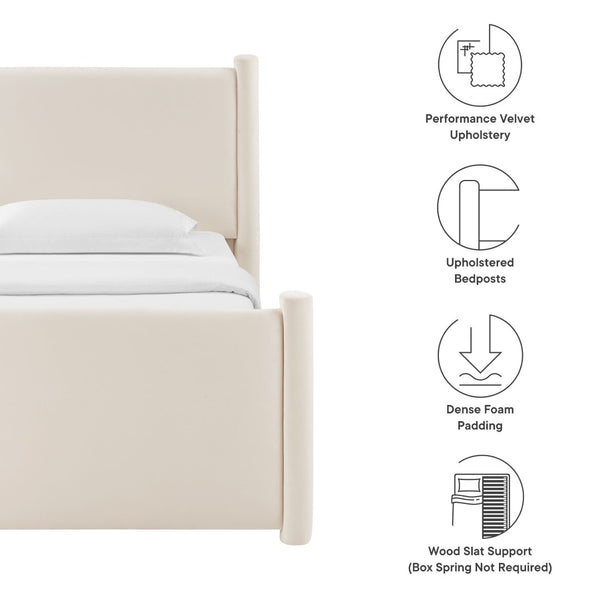 Modway Furniture Rael Twin Platform Bed – Elegant Performance Velvet Frame with Plush Comfort & Sturdy Support System Alabaster MOD-7173-ALA