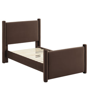 Modway Furniture Rael Twin Platform Bed – Elegant Performance Velvet Frame with Plush Comfort & Sturdy Support System Chocolate Brown MOD-7173-CHB