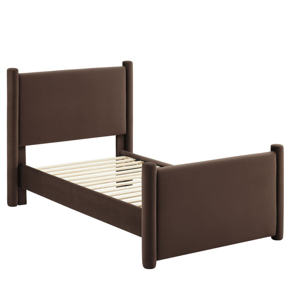 Modway Furniture Rael Twin Platform Bed – Elegant Performance Velvet Frame with Plush Comfort & Sturdy Support System Chocolate Brown MOD-7173-CHB