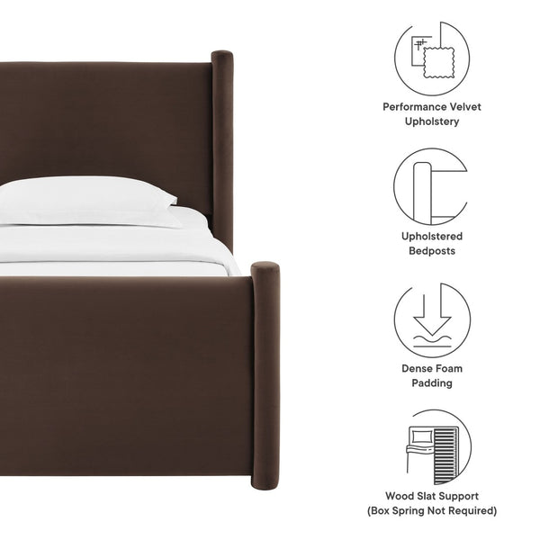 Modway Furniture Rael Twin Platform Bed – Elegant Performance Velvet Frame with Plush Comfort & Sturdy Support System Chocolate Brown MOD-7173-CHB