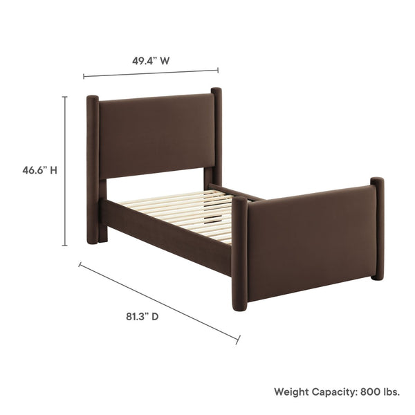 Modway Furniture Rael Twin Platform Bed – Elegant Performance Velvet Frame with Plush Comfort & Sturdy Support System Chocolate Brown MOD-7173-CHB