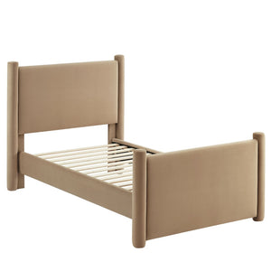 Modway Furniture Rael Twin Platform Bed – Elegant Performance Velvet Frame with Plush Comfort & Sturdy Support System Taupe MOD-7173-TAU