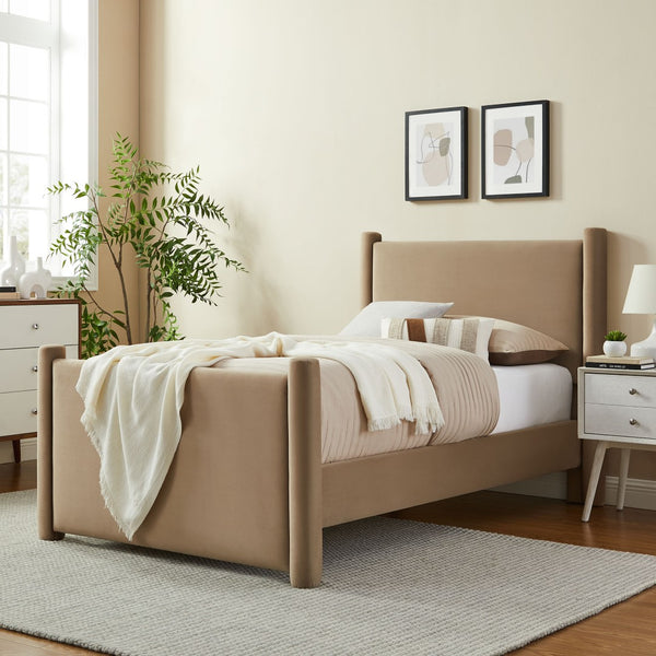 Modway Furniture Rael Twin Platform Bed – Elegant Performance Velvet Frame with Plush Comfort & Sturdy Support System Taupe MOD-7173-TAU