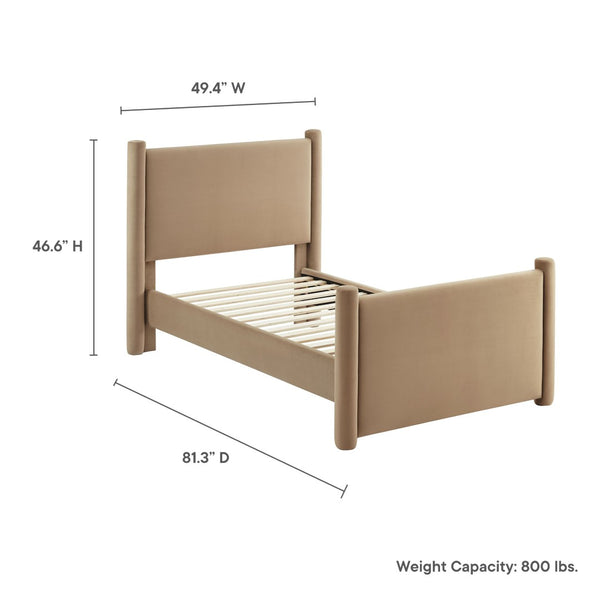 Modway Furniture Rael Twin Platform Bed – Elegant Performance Velvet Frame with Plush Comfort & Sturdy Support System Taupe MOD-7173-TAU
