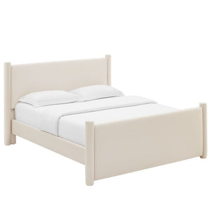 Modway Furniture Rael Performance Velvet Full Platform Bed - Modern, Cozy Design with Sturdy Slat Support System Alabaster MOD-7174-ALA