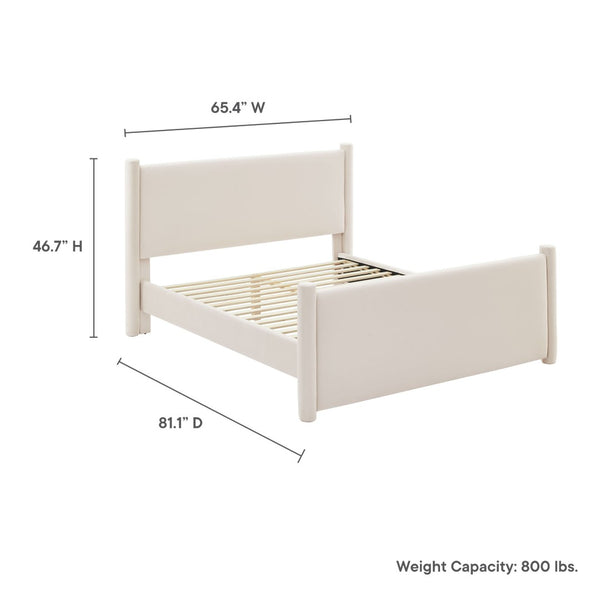 Modway Furniture Rael Performance Velvet Full Platform Bed - Modern, Cozy Design with Sturdy Slat Support System Alabaster MOD-7174-ALA