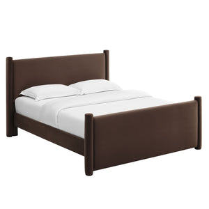 Modway Furniture Rael Performance Velvet Full Platform Bed - Modern, Cozy Design with Sturdy Slat Support System Chocolate Brown MOD-7174-CHB