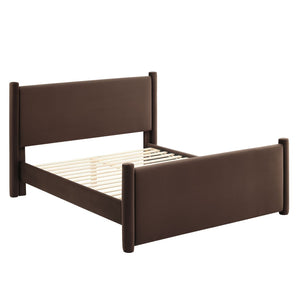Modway Furniture Rael Performance Velvet Full Platform Bed - Modern, Cozy Design with Sturdy Slat Support System Chocolate Brown MOD-7174-CHB
