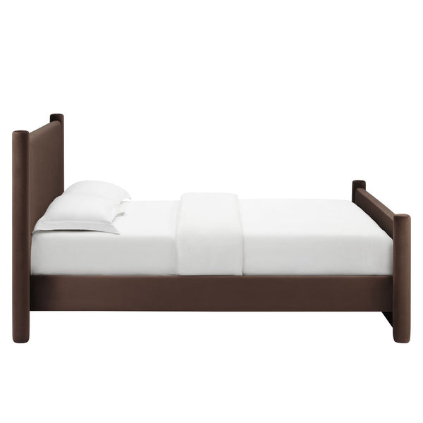 Modway Furniture Rael Performance Velvet Full Platform Bed - Modern, Cozy Design with Sturdy Slat Support System Chocolate Brown MOD-7174-CHB