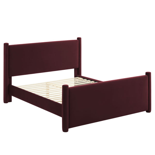 Modway Furniture Rael Performance Velvet Full Platform Bed - Modern, Cozy Design with Sturdy Slat Support System Mulberry MOD-7174-MUL