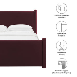 Modway Furniture Rael Performance Velvet Full Platform Bed - Modern, Cozy Design with Sturdy Slat Support System Mulberry MOD-7174-MUL