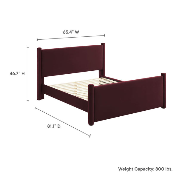 Modway Furniture Rael Performance Velvet Full Platform Bed - Modern, Cozy Design with Sturdy Slat Support System Mulberry MOD-7174-MUL