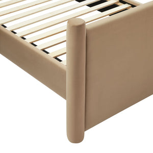 Modway Furniture Rael Performance Velvet Full Platform Bed - Modern, Cozy Design with Sturdy Slat Support System Taupe MOD-7174-TAU