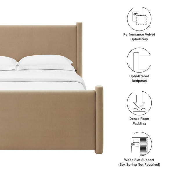 Modway Furniture Rael Performance Velvet Full Platform Bed - Modern, Cozy Design with Sturdy Slat Support System Taupe MOD-7174-TAU