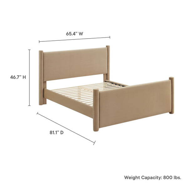 Modway Furniture Rael Performance Velvet Full Platform Bed - Modern, Cozy Design with Sturdy Slat Support System Taupe MOD-7174-TAU
