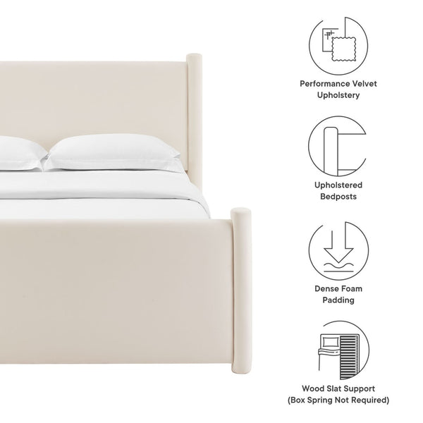Modway Furniture Rael Performance Velvet Queen Platform Bed – Modern Luxury with Stain-Resistant Upholstery & Support Alabaster MOD-7175-ALA