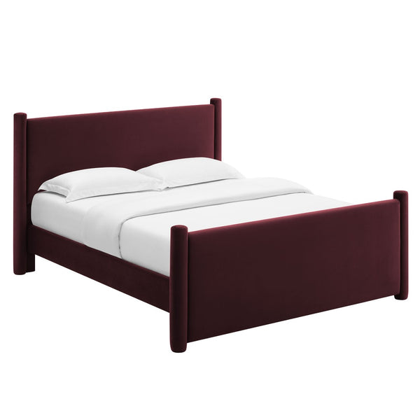 Modway Furniture Rael Performance Velvet Queen Platform Bed – Modern Luxury with Stain-Resistant Upholstery & Support Mulberry MOD-7175-MUL