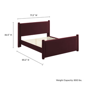 Modway Furniture Rael Performance Velvet Queen Platform Bed – Modern Luxury with Stain-Resistant Upholstery & Support Mulberry MOD-7175-MUL