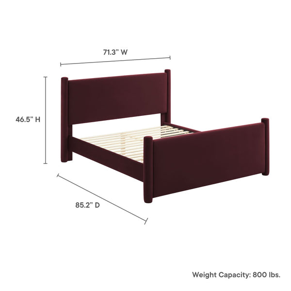 Modway Furniture Rael Performance Velvet Queen Platform Bed – Modern Luxury with Stain-Resistant Upholstery & Support Mulberry MOD-7175-MUL