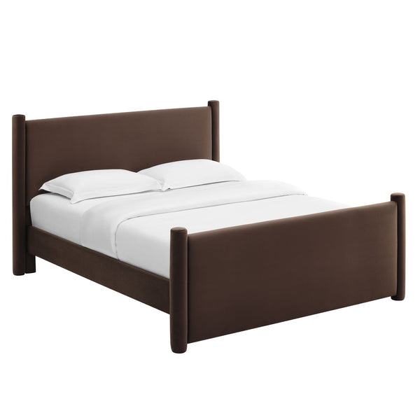 Modway Furniture Rael Performance Velvet King Platform Bed - Plush Upholstered Design for Modern Luxury Comfort Chocolate Brown MOD-7176-CHB