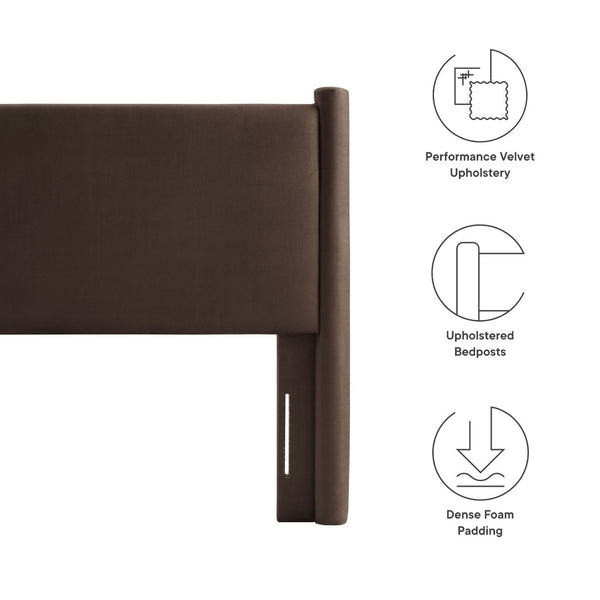 Modway Furniture Rael Performance Velvet Twin Headboard - Modern Luxury for Cozy Bedrooms, Easy Assembly & Style Upgrade Chocolate Brown MOD-7177-CHB