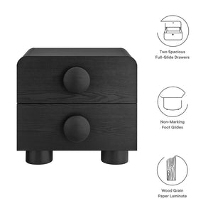 Modway Furniture Sonnet 2-Drawer Nightstand - Retro-Modern Charm with Ample Storage, Ideal for Any Bedroom or Living Space Black MOD-7181-BLK